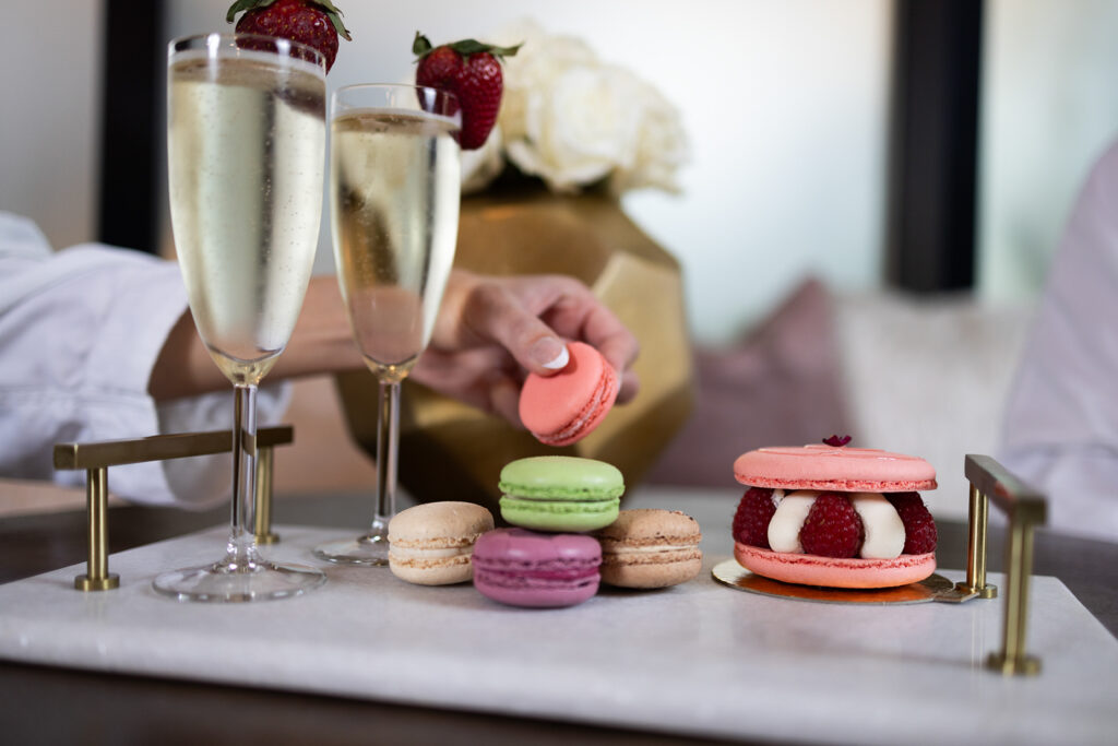 Champagne fruit and dessert in The Gold Room at Trü